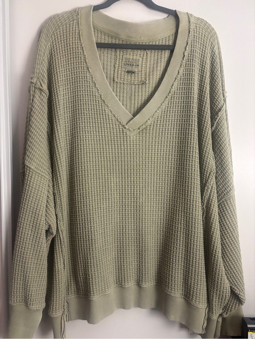 American Eagle Green Waffle V-Neck